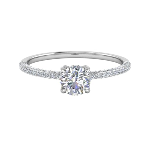 Image of Choose Your Gemstone Delicate Hidden Halo Diamond CZ Ring 925 Sterling Silver Round Shape Petite Engagement Rings Minimal Modern Design Birthday Gift Wedding Gift US Size 4 to 12