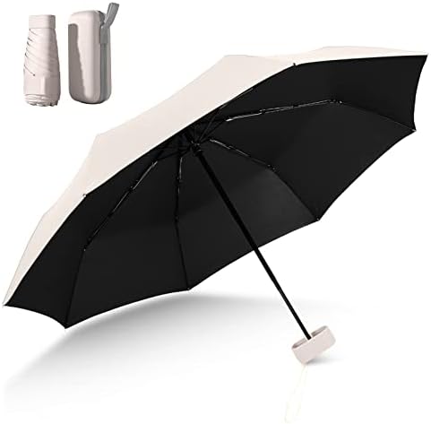 Folding Travel Umbrella, Mini Umbrella 6 Ribs Folding Travel Umbrella Small UV Umbrella with Capsule Case Mini Anti-UV Umbrella Fast Dry and Ultra Lightweight (Indus rice)
