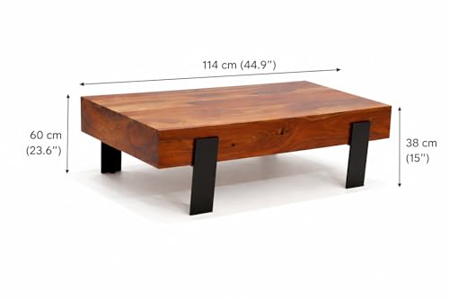 Image of Modern Solid Wood Coffee Table for Living Room | Wooden Center Table with Thick Top | Wooden Leg Cocktail Table | Contemporary Tea Table Furniture for Home, Lounge & Apartment | Light Walnut