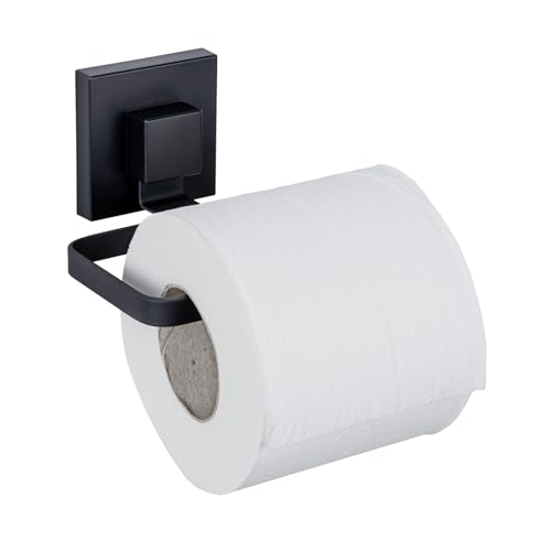 Vacuum-Loc® Quadro Toilet Roll Holder, Stainless Steel Wall Mount for Storing Toilet Rolls Fixed Without Drilling, Black