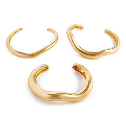 Gold Bangle Bracelets Set for Women Open Cuff Chunky Waterproof Multi-layer Cross Wire Open Bangles Hollow Wide Bracelets Set for Woman(3 PCS)