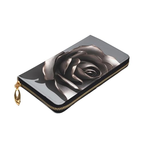 Metal Rose Prints Leather Long Clutch Wallet for Fashionable Girls and Women - Durable, Stylish, and Functional, Black, One Size3