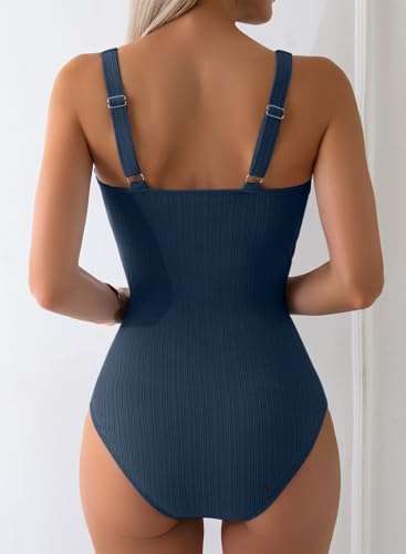 Image of Aleumdr Womens Textured One Piece Swimsuit Tummy Control Bathing Suit Tie Knot Cutout Swimwear