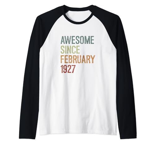 Impresionante desde febrero de 1927, regalo de cumpleaños divertido retro Camiseta Manga Raglan