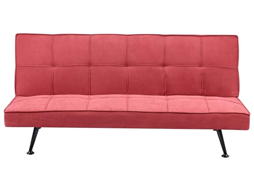 Beliani 3-Sitzer Sofa mit Schlaffunktion Stoff rot Schlafsofa ohne Armlehnen Hasle Beliani 3-Sitzer Sofa mit Schlaffunktion Stoff rot Schlafsofa ohne Armlehnen Hasle