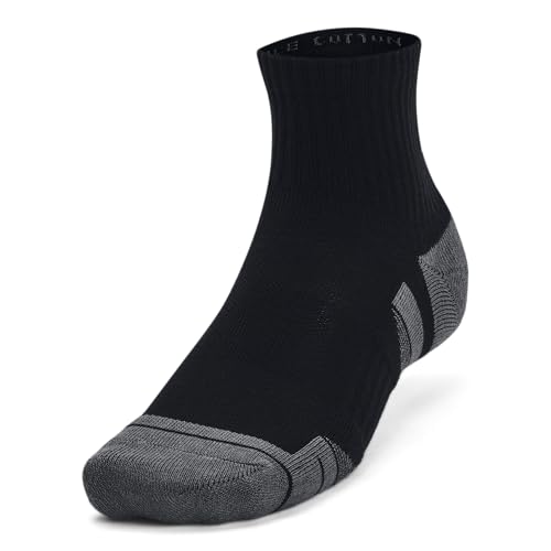 Under Armour Unisex-Adult Performace Cotton Quarter Socks 3 Pack, (001) Black/Black/Pitch Gray, Large
