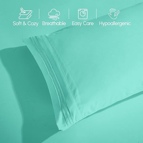 Image of Elegant Comfort Luxury 1500 Premium Hotel Quality Microfiber 4-Piece Sheet Set - Wrinkle Resistant, All Around Elastic Fitted Sheet, Deep Pocket up to 16 inch, King, Paradise Teal
