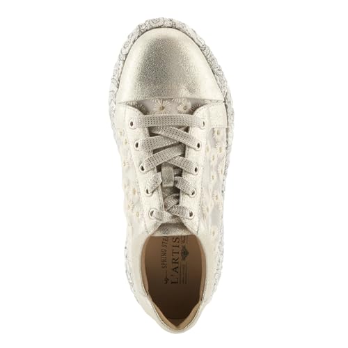 L'Artiste Women's SNEAKHEART Lace-Up Sneakers – Metallic Floral Embroidery, Breathable Mesh, Removable Insole, Street-Chic Design3