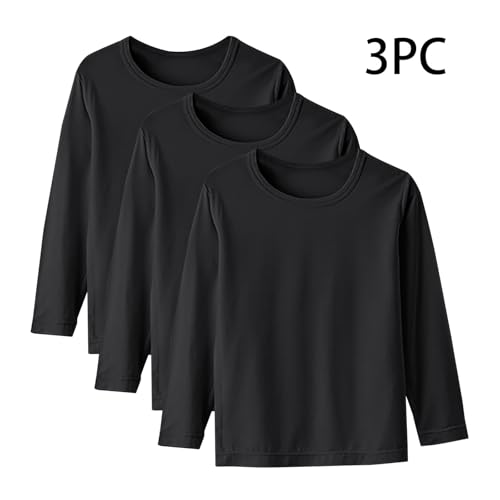 3 Pack Girls Long Sleeve T-Shirts Toddler Soft Modal Top Kids Boys Crewneck Basic Solid Layering Tees for 1-15 Years2