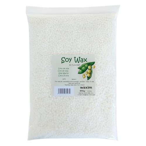 WAXIM Kerzenwachs zum Gießen | Wachs für Kerzen selber machen in Perlen 850 g | Kerzenwachs Granulat | Pflanzliche Basis für Behälter | Gleichmäßiges Schmelzen und Saubere Verbrennung