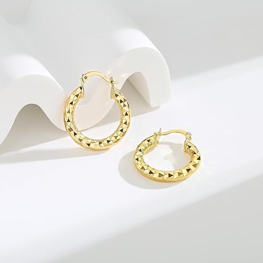 Gold Hoop Earrings 14K Gold Hoop Earrings for Women Wrinkle Texture Earring for Women Hypoallergenic Hoops Womens Earring - Image 4