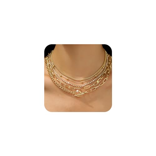 Gold Stacked Necklaces for Women - Simple Layered Gold Necklaces Trendy Stack Chain Necklace Jewelry Gift for Women