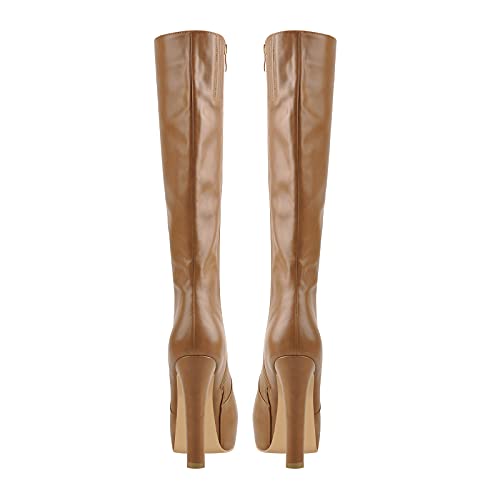 Image of richealnini Women's Low Platform Block High Heel Knee High Boots with Zipper