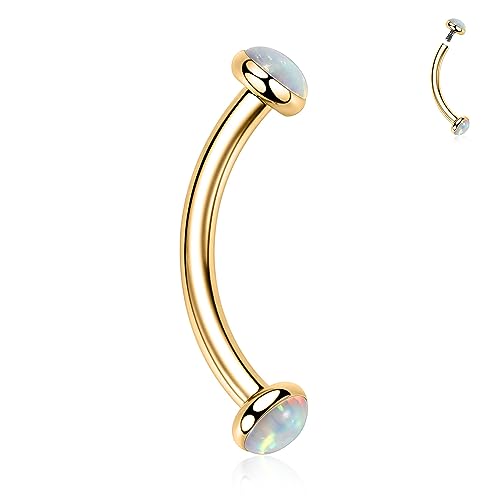 GAGABODY Titanium Eyebrow Jewelry - Curved Barbell & Labret Stud, 16g - Belly Button Ring & Cartilage Earring - Opal Bridge Jewelry