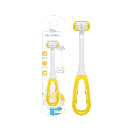 Image of TEKINGMU 3 Sided Toddler Toothbrush, Soft Bristles Kids Toothbrush, Autism Sensory Toothbrush, 3 Sided Toothbrush Kids Silicone Elastic Brush Heads Gentle Clean Each Tooth