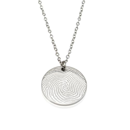AnnBijoux Actual Fingerprint Necklace Woman Engraved Fingerprint Jewelry Bereavement Jewelry Stainless Steel Round Pendant Personalized Memorial Mom Necklace3