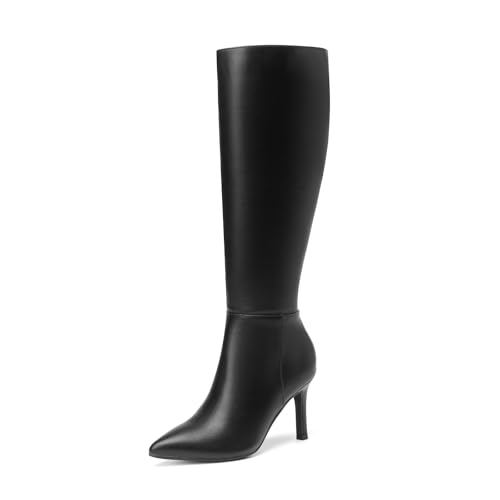 SelenePair Women's Knee High Boots Pointed Toe Stiletto High Heel Long Boots Side Zipper Dress Boots