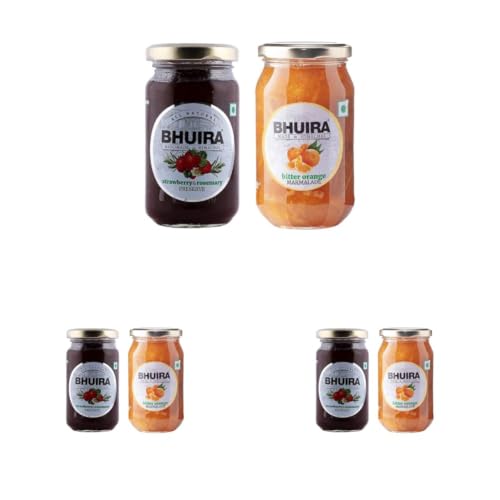 Image of Bhuira|All Natural Jam Strawberry & Rosemary Preserve and Bitter Orange Marmalade -240g Each|No Added preservatives|No Artifical Color Added|Pack of 6