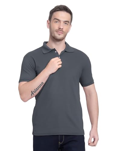 Image of Men's Poly Cotton-Matty Tshirt with Regular Fit Solid Pattern Half Sleeve Standard Length and Button Down Closure|Men's T-Shirts