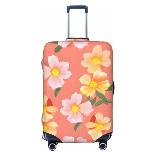 Yellow Pink Flowers Luggage Cover Washable Elastic Suitcase Cover Anti-Scratch Travel Luggage Protector Covers for Kids Adult L fits 25-28 inch Suitcase