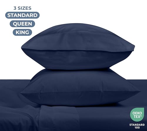 Image of ROYALE LINENS 100% Organic Cotton Percale Pillowcases Set of 2 - Standard Size Percale Pillowcase - Standard Set of 2 Pillow Cover - Breathable, Cool & Crisp Navy Pillow Cases (20 inchx26 inch, Navy)