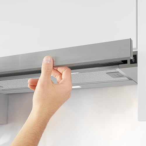 CIARRA CBCS6906D A++ Flachschirmhaube Dunstabzugshaube 60 cm Umluft 370 m³/h mit CBCF002X2 Aktivkohlefilter Integrierte Einbau Flach Abluft Abzugshaube 2 Stufen Silber