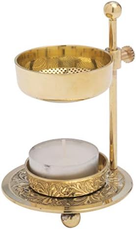 Frankincense Incense Burner with tealight. Golden Brass, Adjustable Height 4.33 inch
