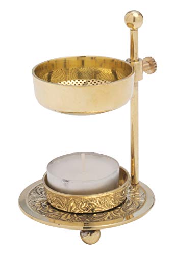 MaMeMi Räucherstövchen mit Sieb aus Messing, goldfarben, verstellbare Höhe 11 cm Cover