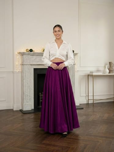 Image of JYESHTA Women's American Crepe Flared A Line Stitched Long Skirt with 12 Mtr Flare 40 in Height | Skirts for Women Long Length | Long Skirts for Girls