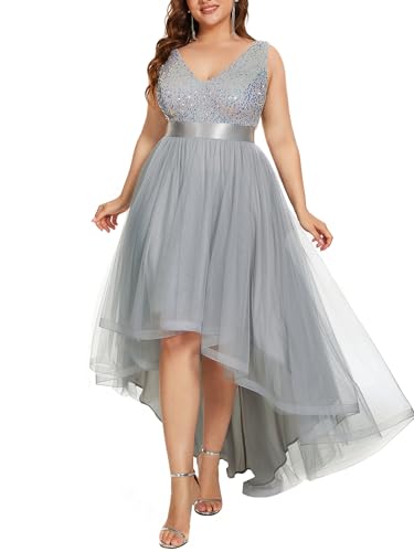 Ever-Pretty Plus Women's Plus Size Glitter A-line Backless Empire Waist High Low Wedding Party Dress...