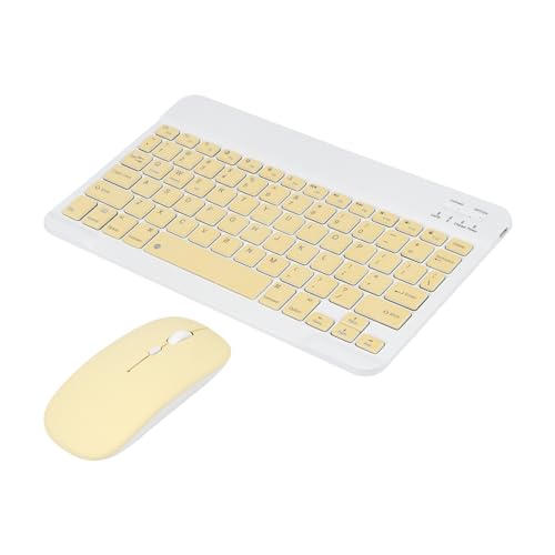 Image of Bluetooth Keyboard and Mouse Combo Ultra-Slim Portable Rechargeable Compact Wireless Mouse Keyboard Set for Pad /iPad Pro /iPad Mini /iPad Air Mac OS,Android Windows iOS and Above(Yellow)