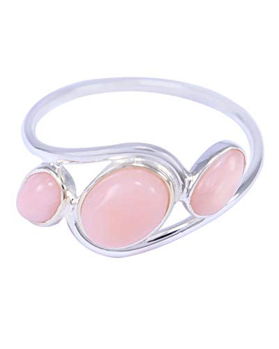 925 Sterling Silver Rosa Opale Gemma Anello Misura...