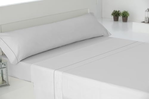 Cisne Rojo Juego Sábanas Algodón 100%, Percal 200 Hilos. para Cama 135 cm. Color Blanco. Modelo Liso. (200058-135-B)