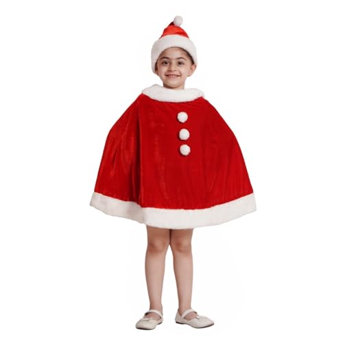 Image of Kaku Fancy Dresses Santa Clause Dress Cloak Velvet Robe Costume, Santa Claus Costume Cloak, Santa Hooded, Santa Cape Xmas Costumes, Santa Claus Costume for Kids, Santa Claus Dress