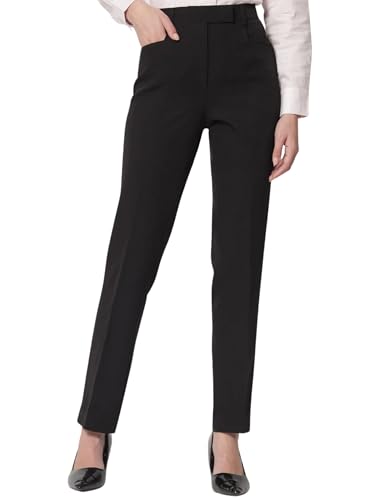 Image of Powersutra Mid Waist Stretch Pants for Women | Work Casual Office Wear Dress | Slim Fit | Solid