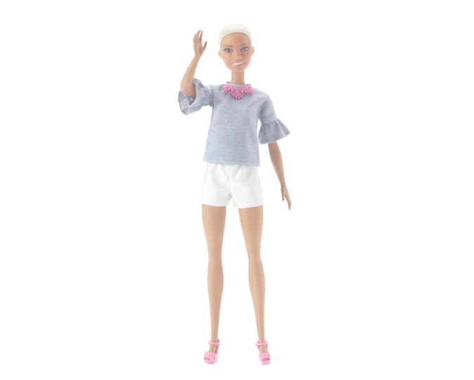 Barbie FNJ40 Fashionista Puppe mit Buzz Cut und weißer Shorts – Bild 8