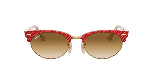 Ray-Ban Rb3946 Clubmaster Oval Sunglasses, Wrinkled Red On Beige/Clear Gradient Brown, 52 mm