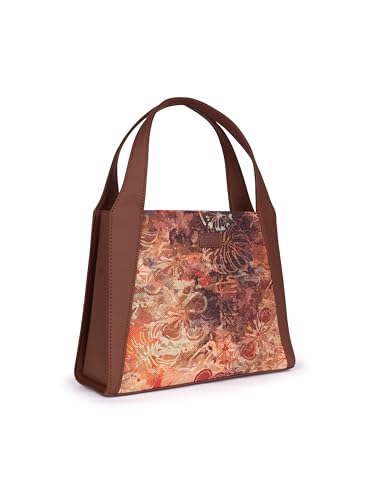 Image of ZOUK Printed Jute Handcrafted Vegan Leather Grey Women's Stylish Tote Bags | Trapezia Tote| Shoulder bag with double handle
