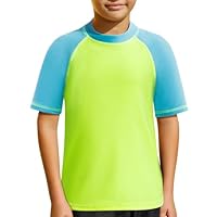 MASOCIO UV Shirt Kinder Kurzarm Badeshirt Jungen Schwimm T Tshirt Schwimmshirt Kind Wasser Surfshirt Schwimmoberteil Rashguard Rash Guard Bade Kleidung Junge 9-10 Jahre Gr 134-140 Grün Blau