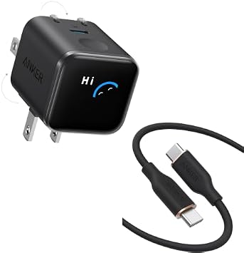 Anker Nano Charger 45W, Display, Swing Plug & Anker PowerLine III Flow USB-C & USB-C Cable Black