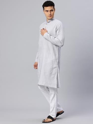 Image of Majestic Man Men's Cotton Regular Fit Traditional Mandarin Collar Ethnic Motifs Solid Long Kurta