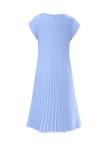 Image of GORGLITTER Women's Pleated Flowy Chiffon Church Dresses Elegant Summer Short Sleeve Wedding Guest Maxi Dress Outfits