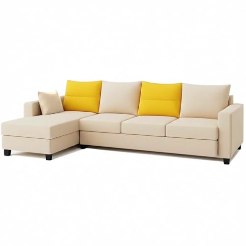 Image of CASASTYLE Texon 5 Seater Fabric LHS L Shape Sofa Set (Yellow-Cream) Velvet Finish | Comfortable Sectional Sofa Set