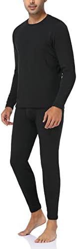 North Bund Mens Thermal Underwear Set Fleece Lined Long Johns Winter Base Layer Tops&Bottoms Hiking Workout Thermals Warmth, Black(Light), Large