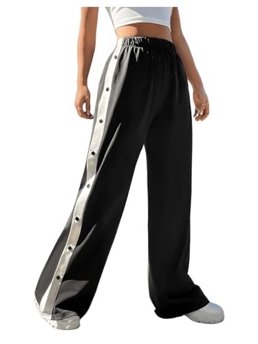 GORGLITTER Women's Wide Leg Baggy Sweatpants Elastic Waist Tear Away Track Pants Bell Bottom Flare Pants with Pockets3