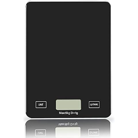 Digital Kitchen Scale Electric Food Weighing Scale with Backlit LCD & Tempered Glass Large Platform, High-Precision Slim-Design Portable Scale, Batteries Included, 11lb/5kg (Black) Cover