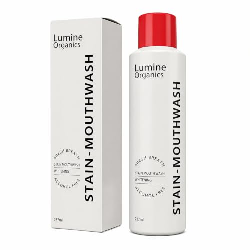 Lumine Organics Whitening Mouthwash Stain Whitening Mouthwash Rinse for Fresh Breath & Cleaner Looking Teeth Alcohol-Free Daily Oral Care Mouthwash 8 fl oz (1 Pack)