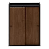 ぼん家具 トイレラック スリム 収納 棚 幅58.7×奥行17×高さ76cm 掃除用具入れ 引き戸 トイレ収納 ウォールナット×ブラック