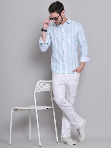 Image of Majestic Man Men Cotton Classic Slim Fit Opaque Striped Casual Shirt
