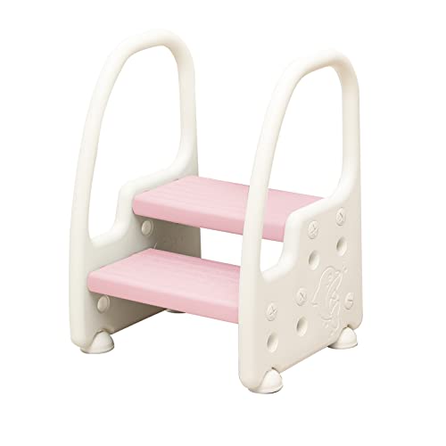 Image of Step Stool for Kids,Toddler Adjustable Step Stool with Handles and Non-Slip Steps,2 Step Stool for Toilet,Toddler Children Potty Training Kitchen Helper Foot Stool,Pink